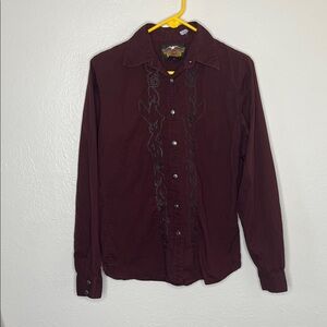 Harley Davidson Maroon Women’s Button-Up with Black Embroidery - Size S